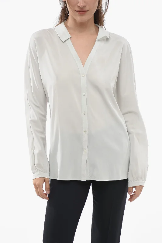 Jil Sander Hidden Closure Silk Stretch ShirtHunting Shirts