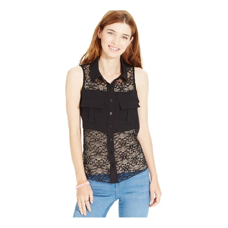 Material Girl Womens Lace Button Down BlousePainted Shirts