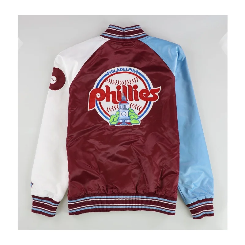 Track JacketsSTARTER Womens Philadelphia Phillies Satin Varsity Jacket, Red, Medium