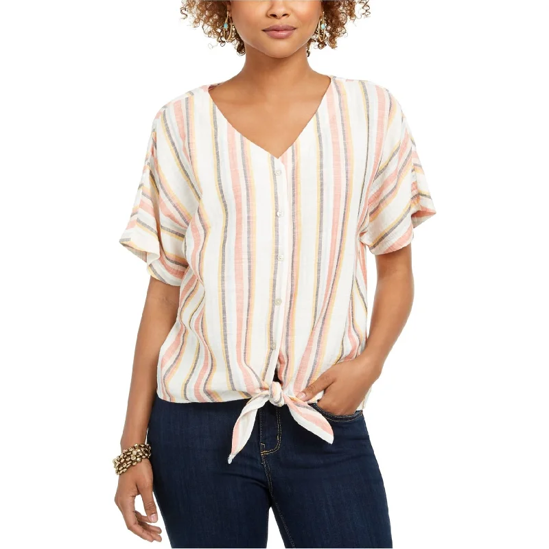 Style & Co. Womens Stripe Button Up Shirt, Off-White, 2XCompression Shirts