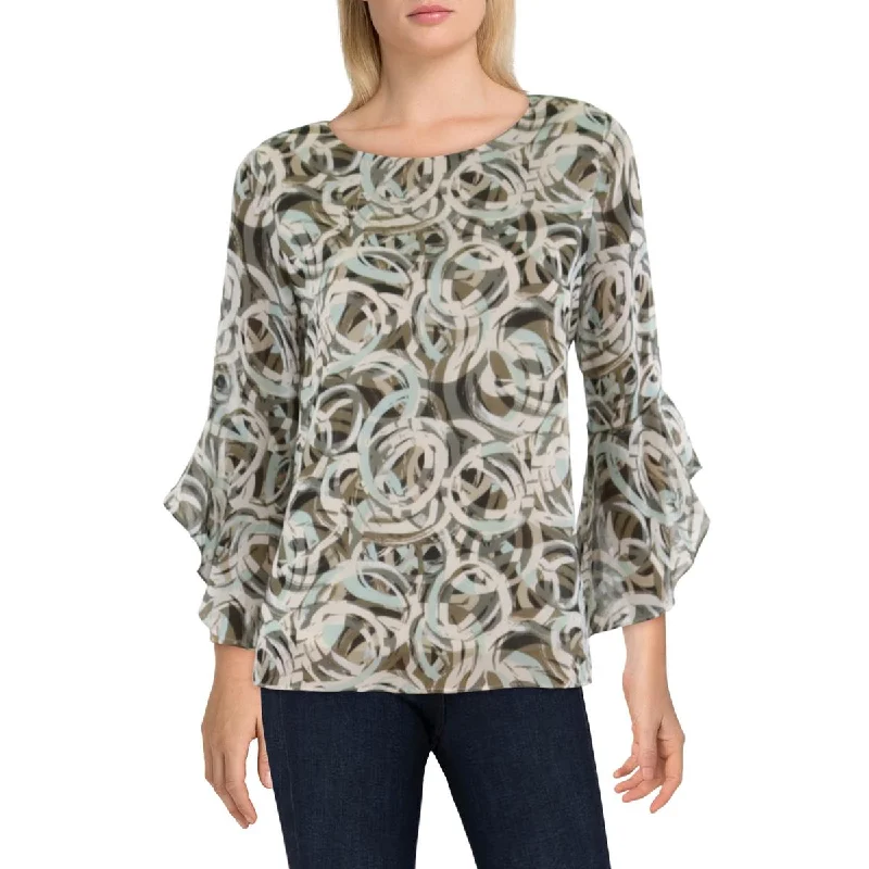 Womens Jewel Neck Bell Sleeve BlousePolyester Shirts