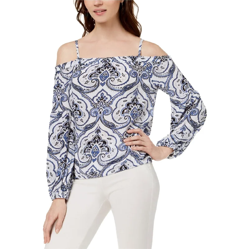 I-N-C Womens Printed Cold Shoulder Blouse, Blue, XX-LargeAsymmetrical Shirts