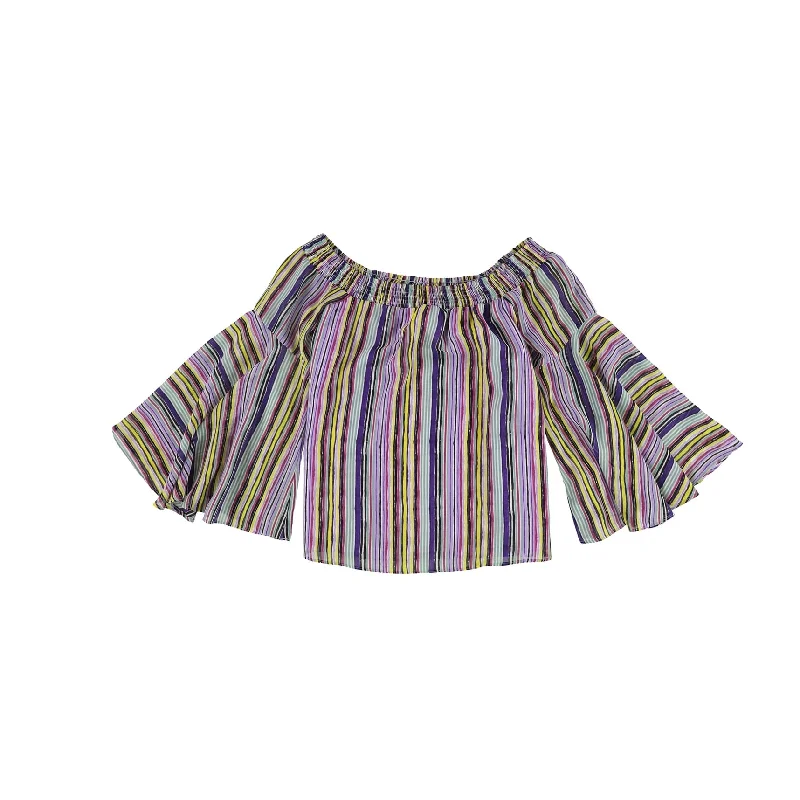 Bar Iii Womens Striped Off The Shoulder BlouseFringed Shirts