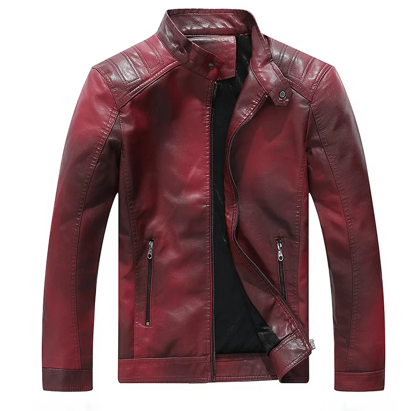 Cashmere JacketsMen'S Gradient PU Stand Collar Leather Jacket