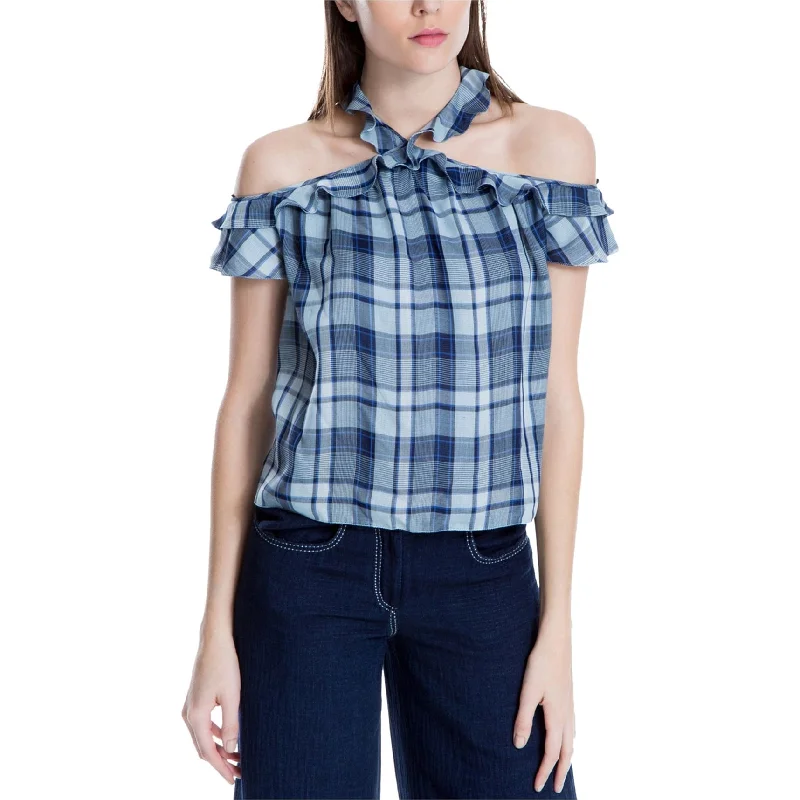 Max Studio London Womens Plaid Ruffle-Trim Halter Blouse TopCycling Shirts