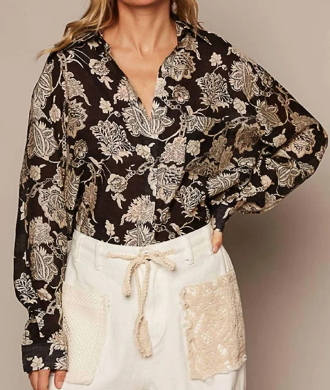 Floral Blouse In Black And CreamSheer Shirts