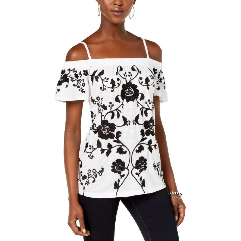 I-N-C Womens Floral Cold Shoulder Blouse, White, XX-LargeLounge Shirts