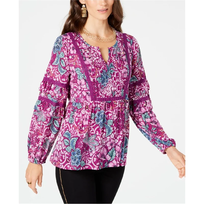 Style & Co. Womens Lace Trim Ruffled Blouse, Purple, X-LargeCollaborative Shirts