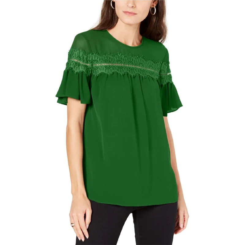 Michael Kors Womens Lace Trim Peplum Blouse, Green, XX-SmallAsymmetrical Shirts