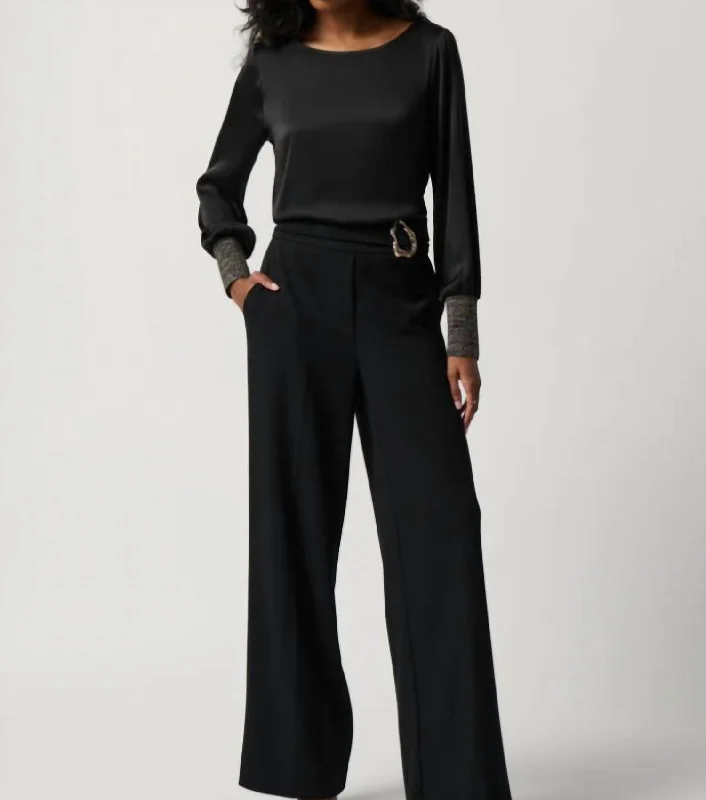 Puff Sleeves Satin Blouse In BlackEmbellished Shirts