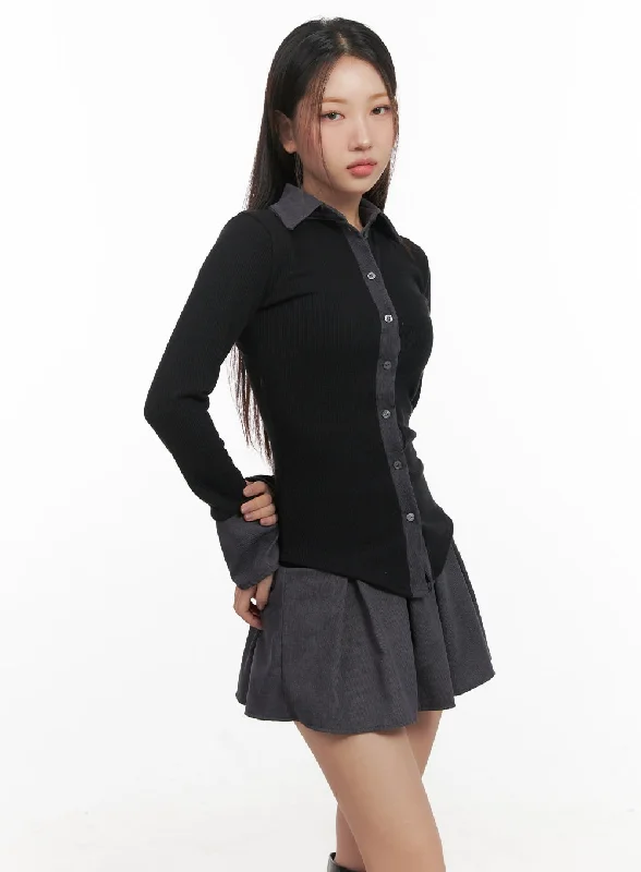 Elegant Slim Fit Button-Up Shirt CD413Tunic Shirts