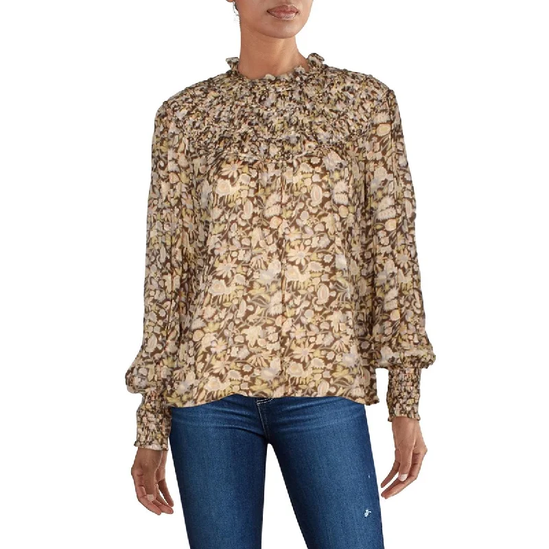 Womens Floral Print Smocked BlouseCashmere Shirts