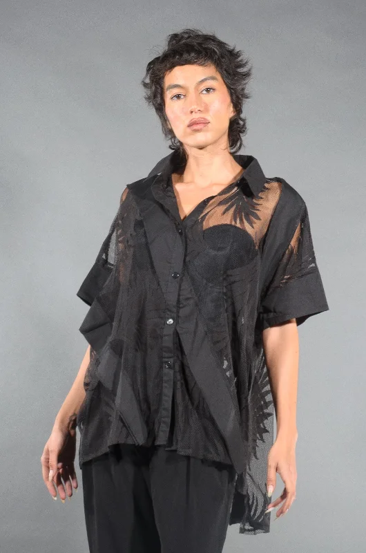 Hayato Sweet Leaf Sheer Tropical Blouse in Black | Marigold ShadowsLimited Edition Shirts