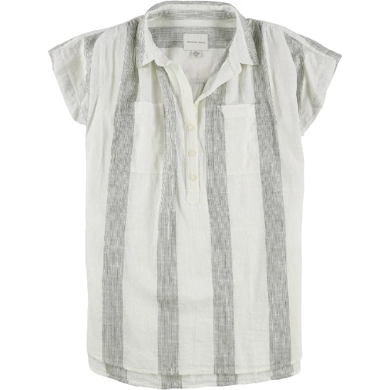 American Eagle Womens Stripe Button Down Blouse, Off-White, XX-SmallSequined Shirts