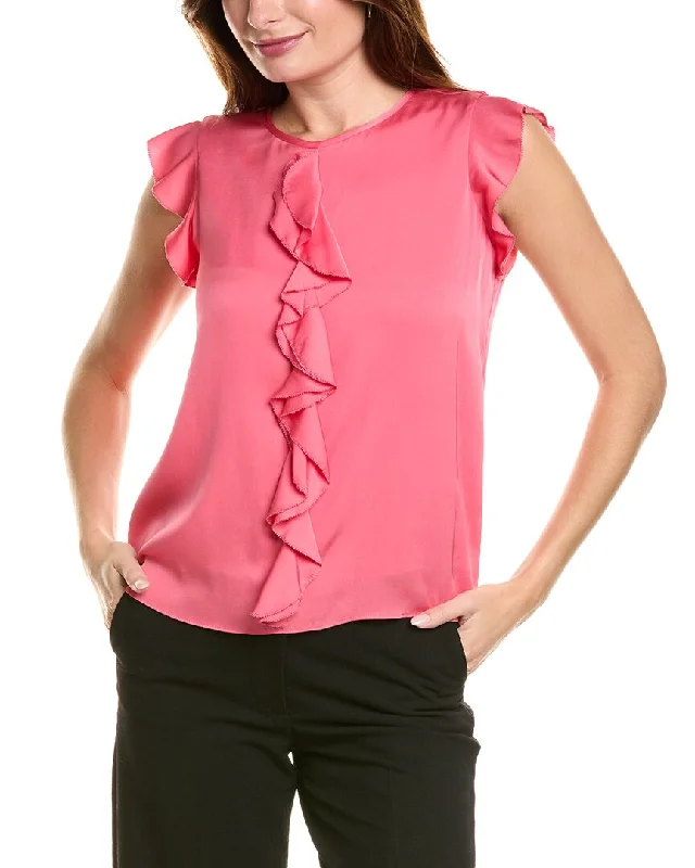 Elie Tahari Ruffle Silk-Blend ShirtGym Shirts