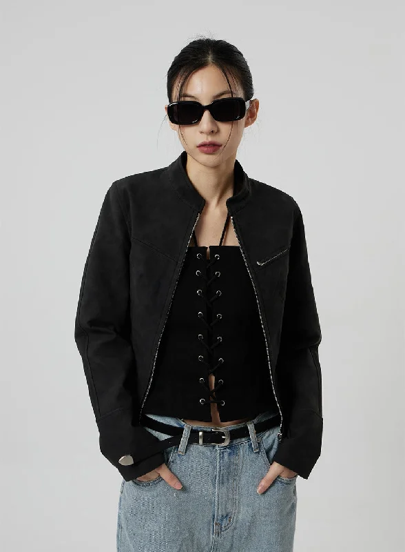 Down JacketsFaux Leather Vintage Jacket CF309