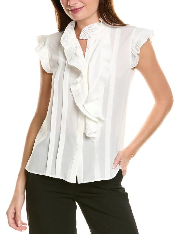 Elie Tahari Pleated Flutter Silk ShirtCashmere Shirts