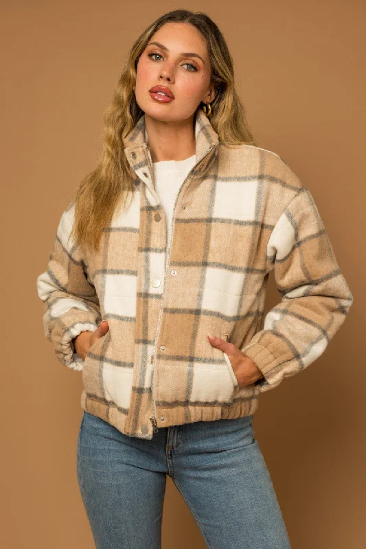 Retro JacketsPlaid Elastic Waist Puffer Jacket