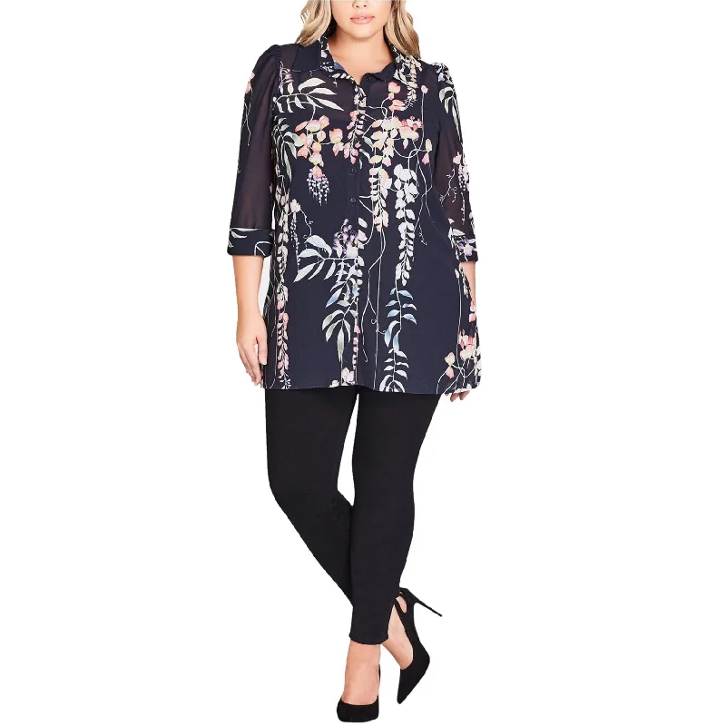 City Chic Womens Floral Button Down Blouse, Blue, S/16WUrban Shirts