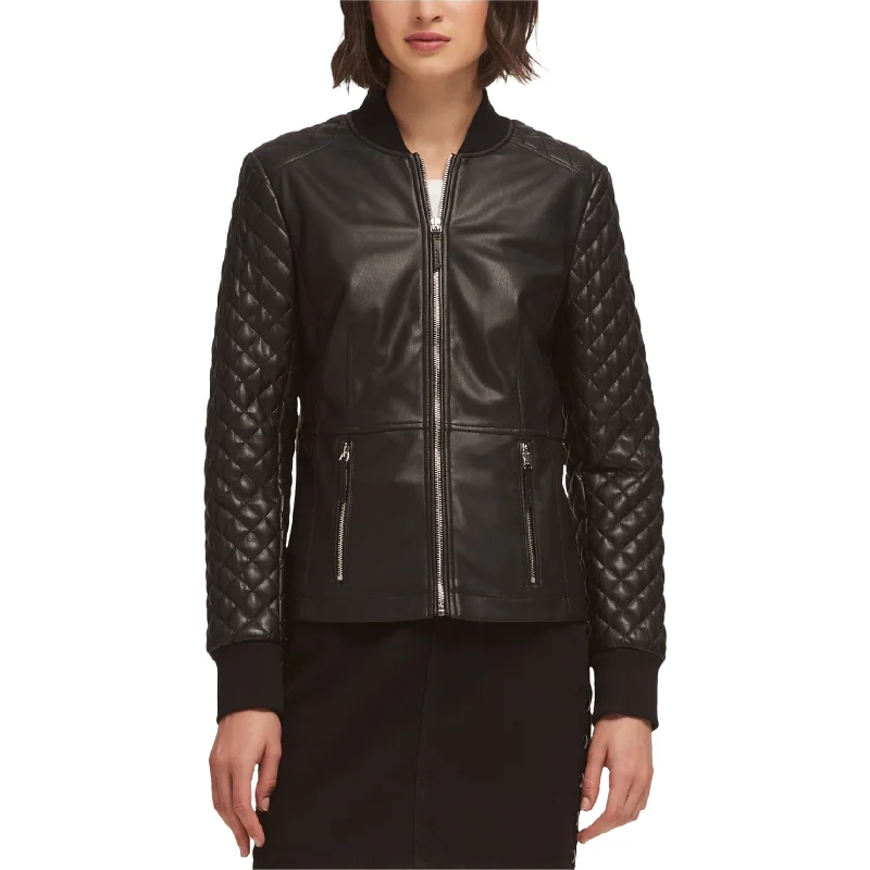 Varsity JacketsDKNY Womens Faux Leather Quilted Jacket, Black, X-Small