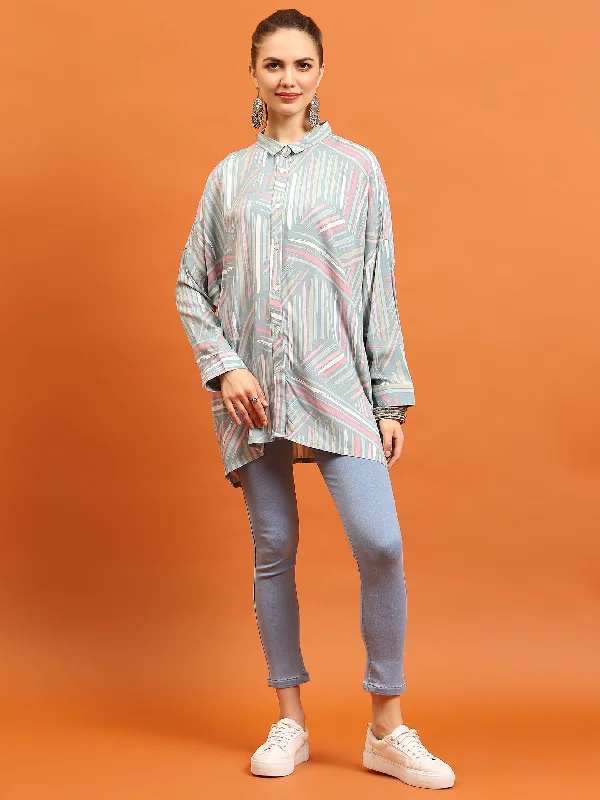 Women Grey Abstract Printed ShirtMesh Shirts