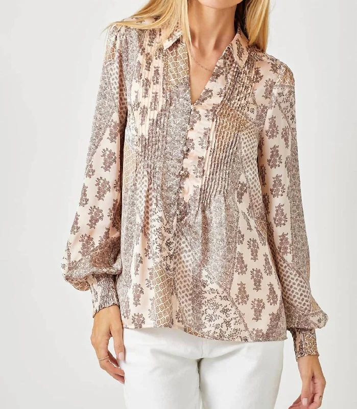 Pintuck Print Blouse In Sand MixBranded Shirts