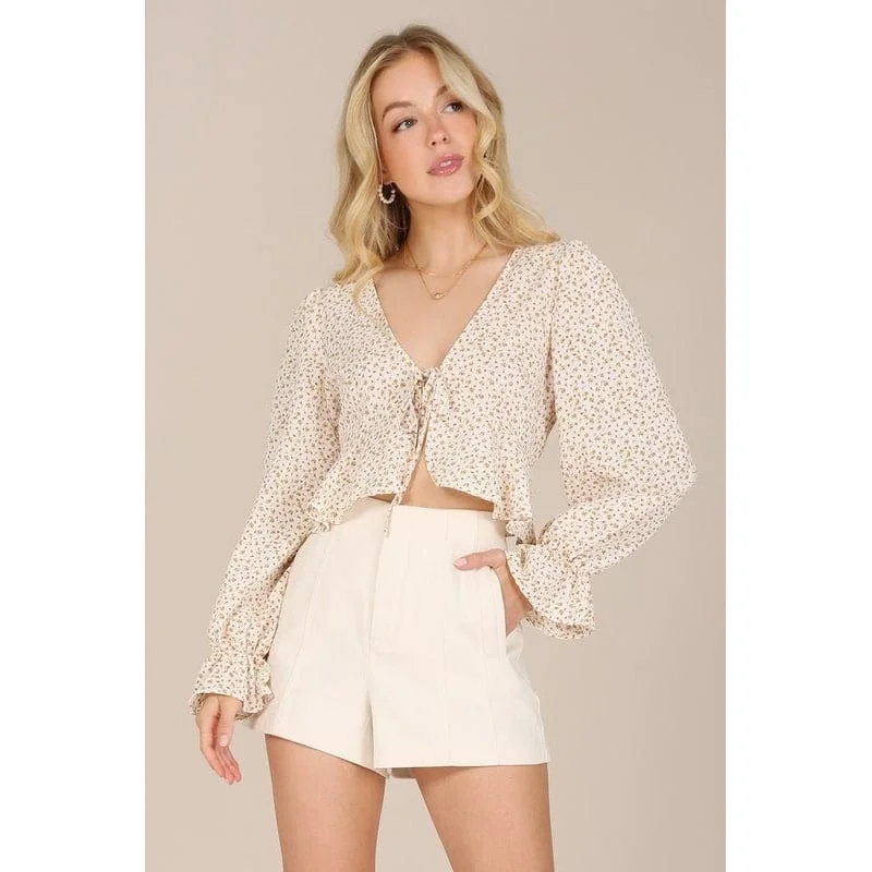 Ls Floral Frill BlouseCropped Shirts