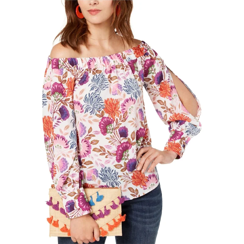 I-N-C Womens Bloom Off the Shoulder Blouse, Purple, SmallSports Team Shirts