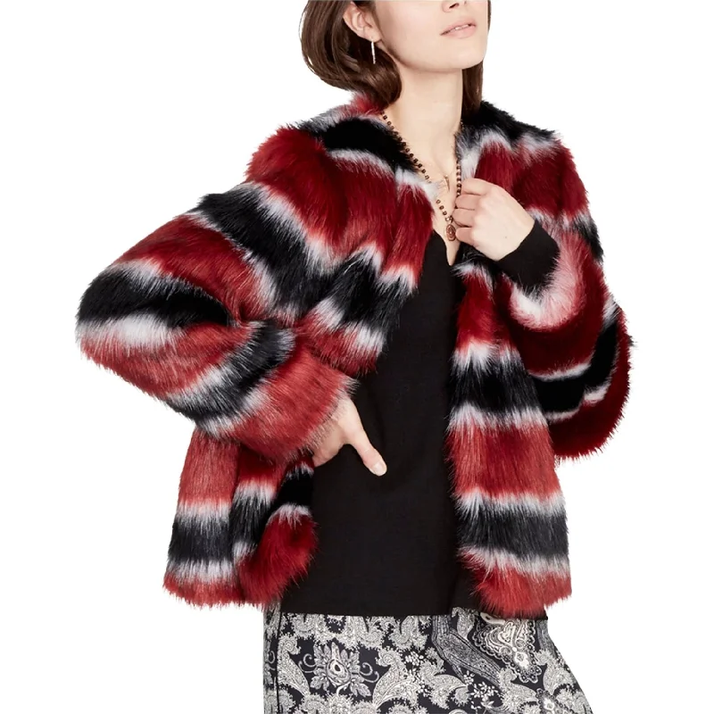 Glitter JacketsRachel Roy Womens Striped Faux-Fur Jacket