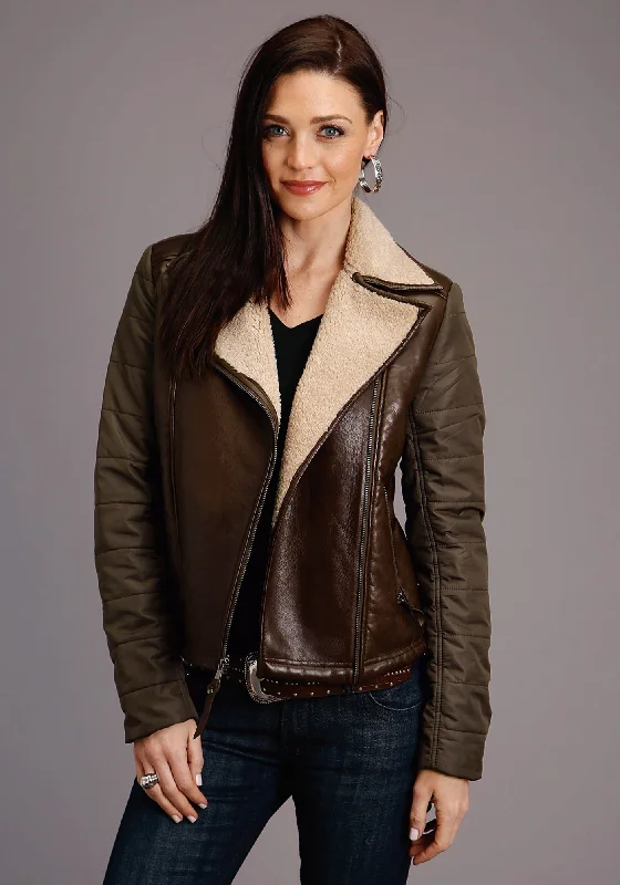 Quilted JacketsStetson Womens Dark Brown Leather Motorcycle Jacket