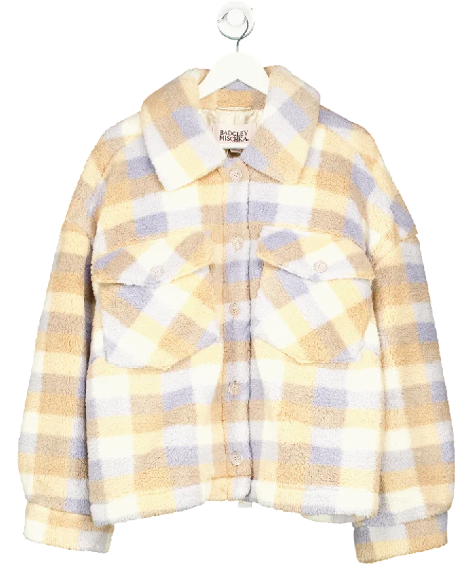 Hiking JacketsBadgley Mischka Beige Check Super Soft Sherpa Teddy Fleece Jacket UK XXL