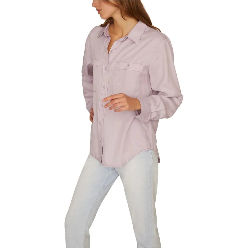 Sanctuary Clothing Womens Steady Boyfriend Button Up Shirt, Purple, LargeOrganic Cotton Shirts