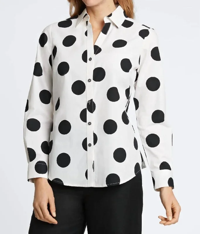 Mary No Iron Dot Shirt In Black & WhiteMetallic Shirts