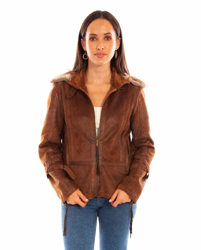 Fleece JacketsScully Womens Bomber Aviation Brown 100% Polyester Faux Leather Jacket XL