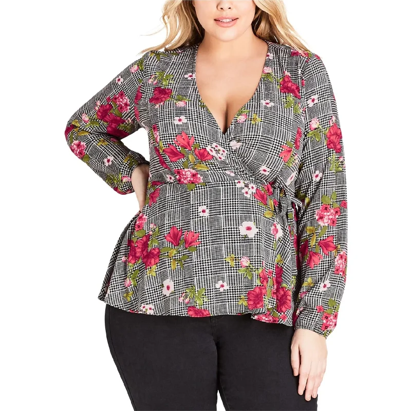 City Chic Womens Floral Wrap BlouseCompression Shirts