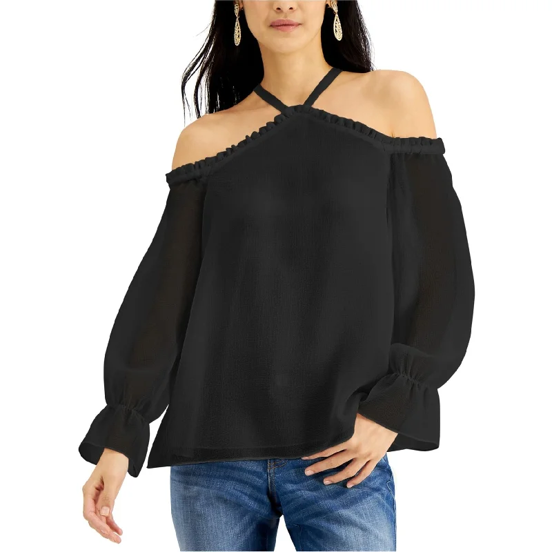 I-N-C Womens Ruffled Cold Shoulder BlouseHip-Hop Shirts