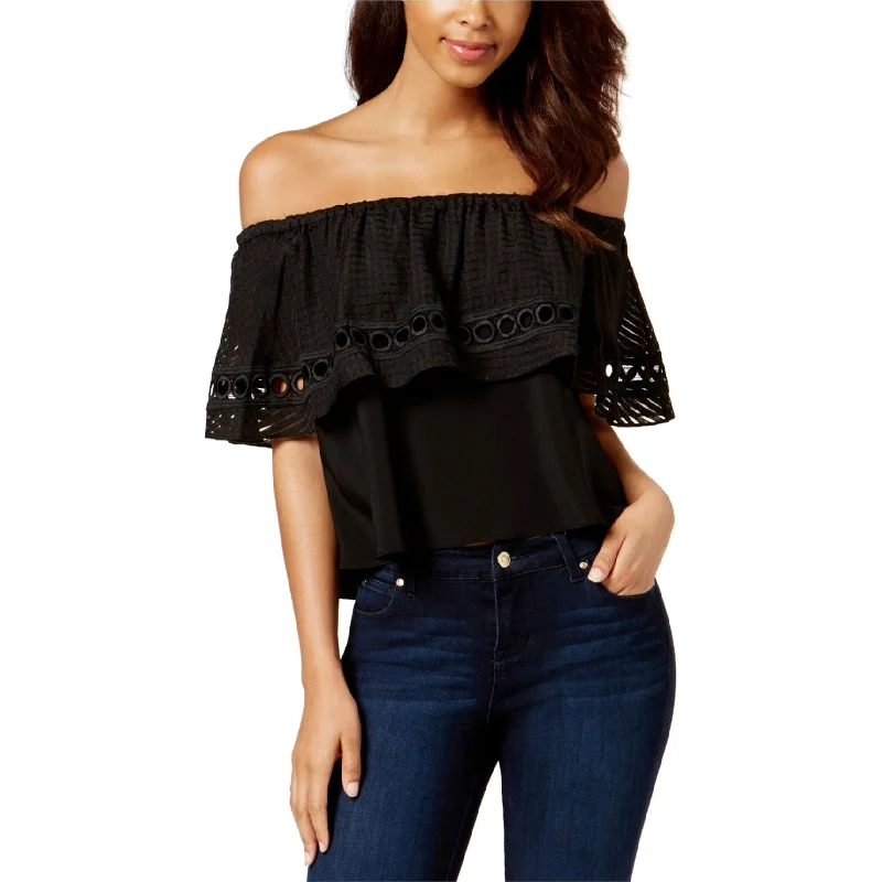 Rachel Roy Womens Ruffled Off The Shoulder BlouseLace-Up Shirts