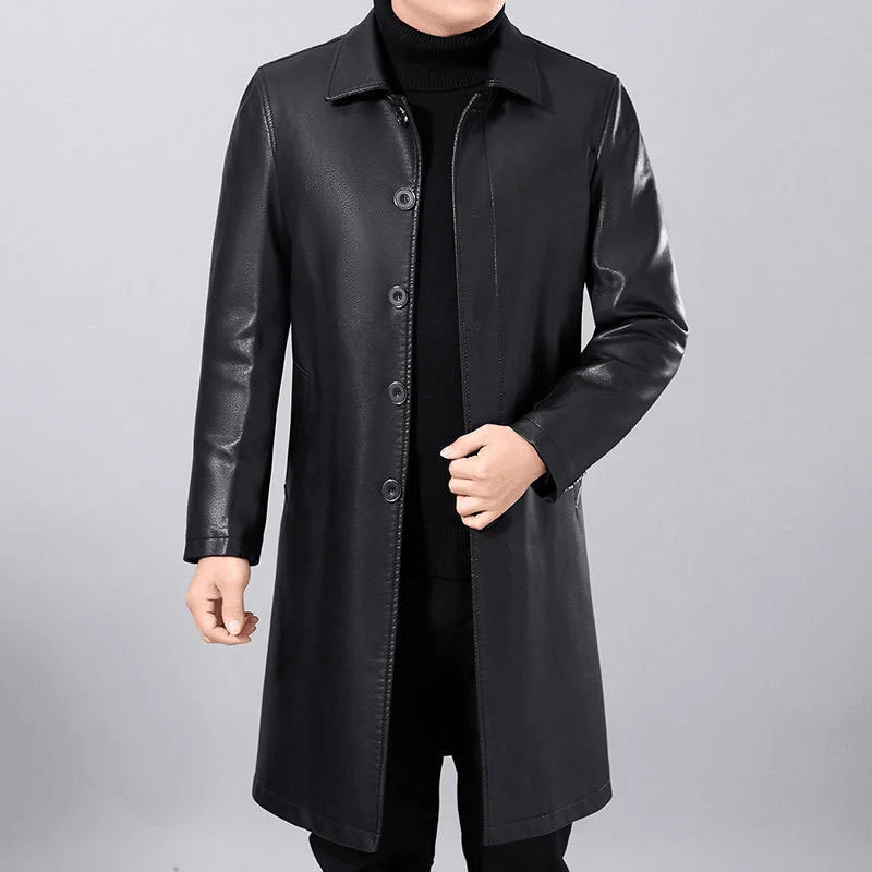 Layered JacketsMen's Fashion Casual Lapel Fur One-Piece Over-The-Knee Jacket - Classic Black