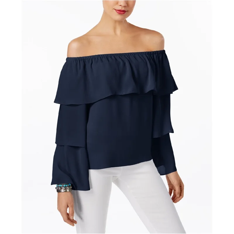 I-N-C Womens Tiered Sleeves Off the Shoulder Blouse, Blue, X-SmallHemp Shirts