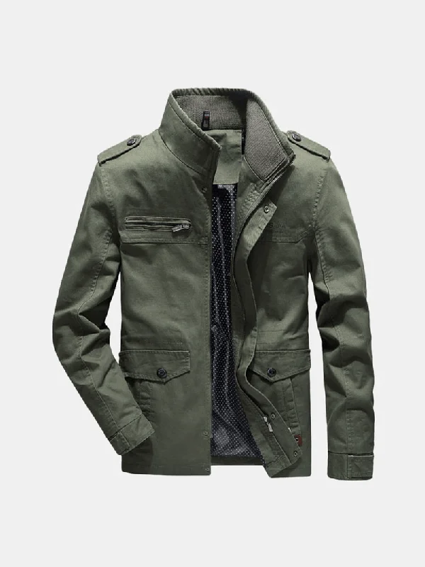 Hip-Hop JacketsMens Military Multi Pockets Epaulet Solid Color Cotton Cargo Work Jacket