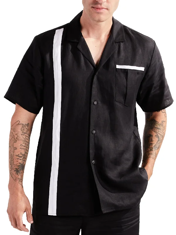 Button-Down Shirt in Black LinenRuffled Shirts