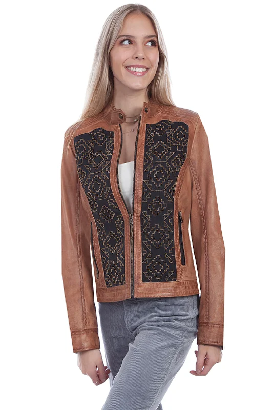 Field JacketsScully Womens Cognac Lamb Leather Beaded Panel Jacket M