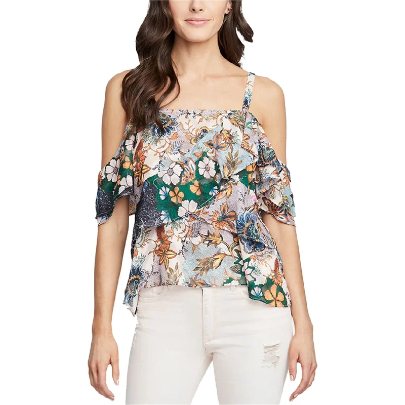 Rachel Roy Womens Tiered Cold Shoulder Blouse, Multicoloured, XX-LargeUV-Protection Shirts