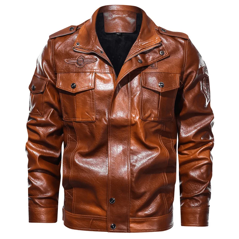 Sherpa JacketsMen'S Washed PU Leather Casual Men'S Leather Jacket