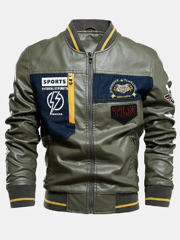 High-Fashion JacketsMens Graphics Embroidery Baseball Collar PU Leather Jacket