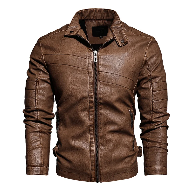 Waterproof JacketsMiddle-Aged and Elderly Fall Winter Men'S Leather Pu Jacket Jacket Slim Business Casual Men'S