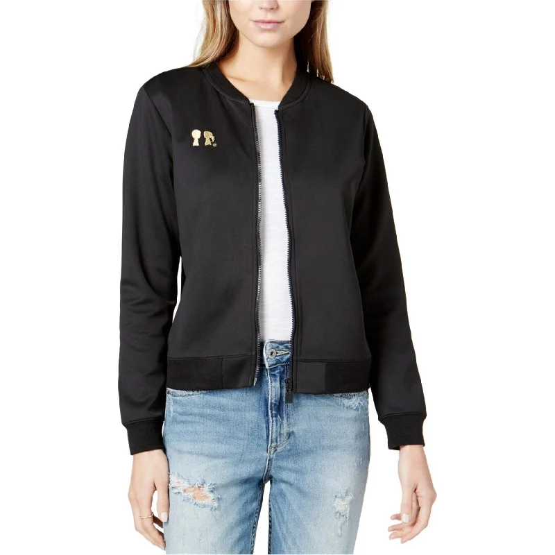 Leather-Paneled JacketsBoy Meets Girl. Womens Embroidered-Logo Bomber Jacket