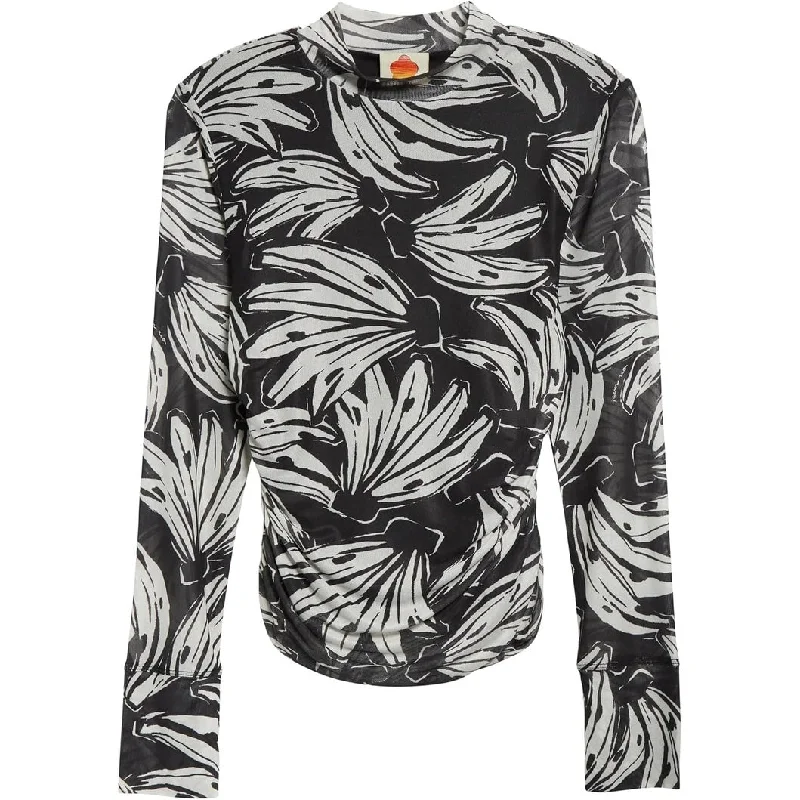 Farm Rio Women's Tulle Blouse, Boss Banana BlackFloral Shirts