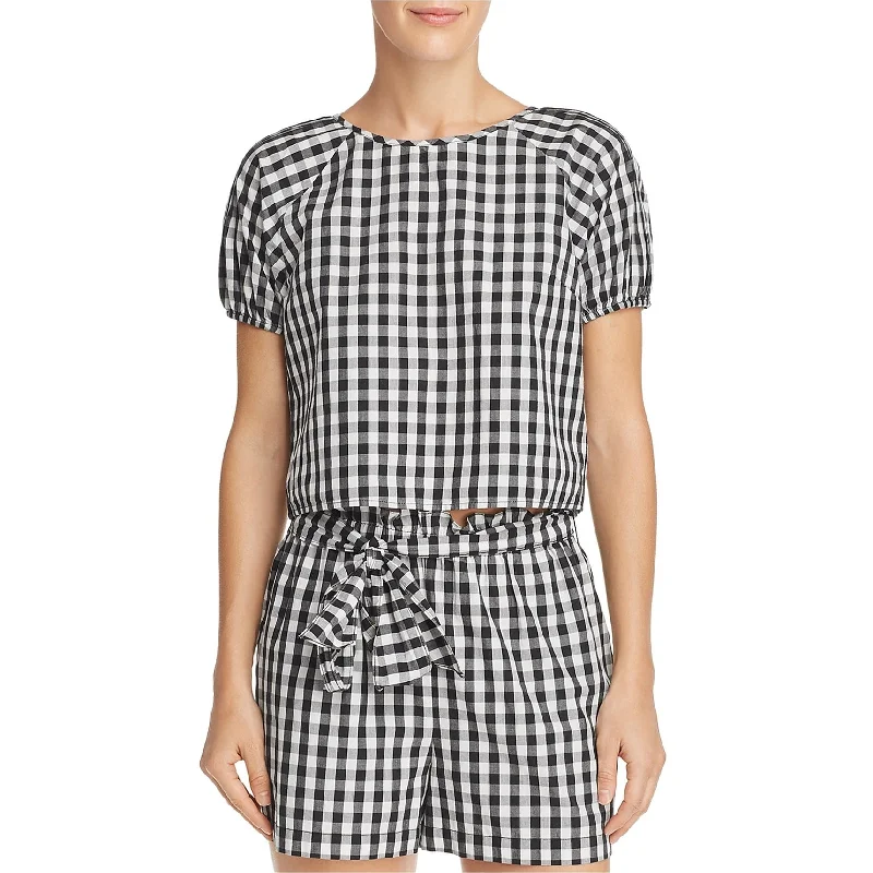 Joie Womens Gingham Ruffled Blouse, Black, X-SmallRibbed Cuff Shirts