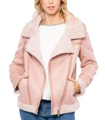 Collaborative JacketsLove Token Natasha pink faux suede moto jacket